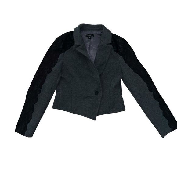 ANN TAYLOR Grey Tuxedo Blazer With Black Lace Detail Size 12 - Picture 1 of 8